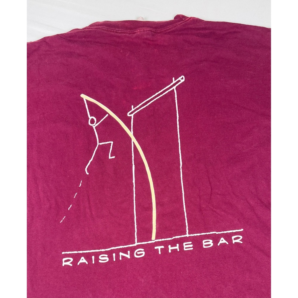 Hanes Beefy-T Vintage Raising The‎ Bar Pole Vault Graphic T-Shirt Maroon Large
